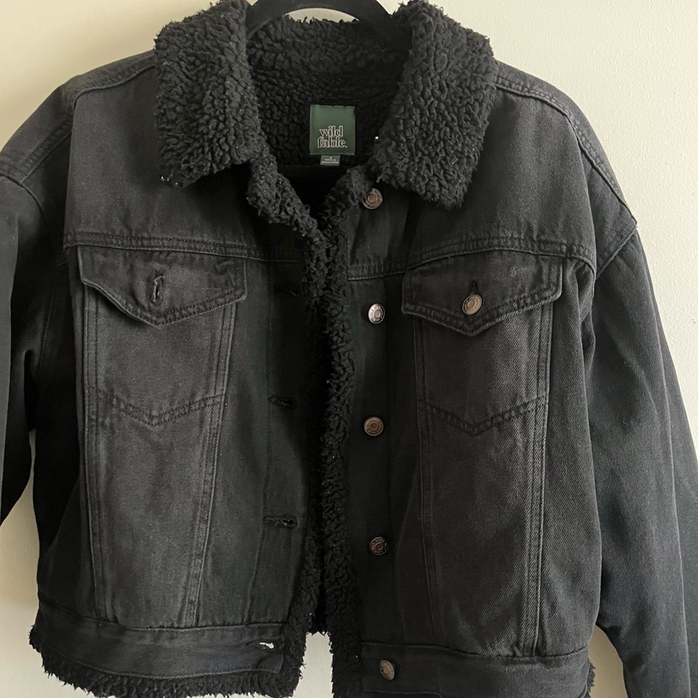 Wild Fable Black Jean Jacket with Sherpa